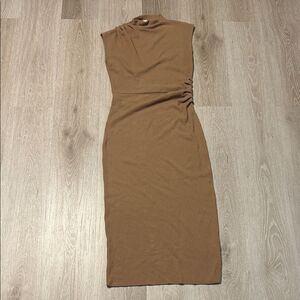Nation LTD Tan Clarisse Draped Sleeveless Ribbed Dress Sz Small